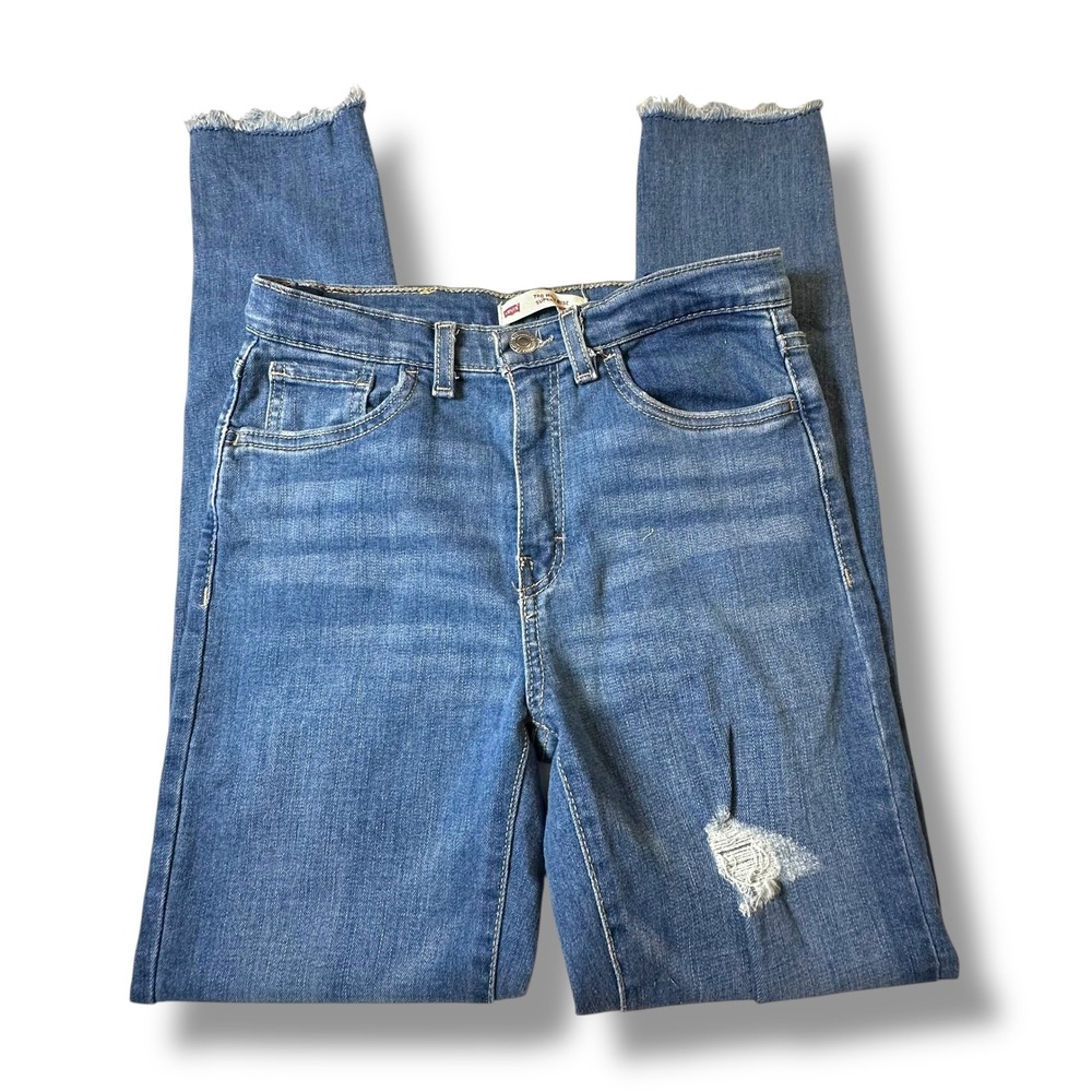 Levi's 720 High Rise Super Skinny Jeans Girls Distressed Frayed Hem Light Wash